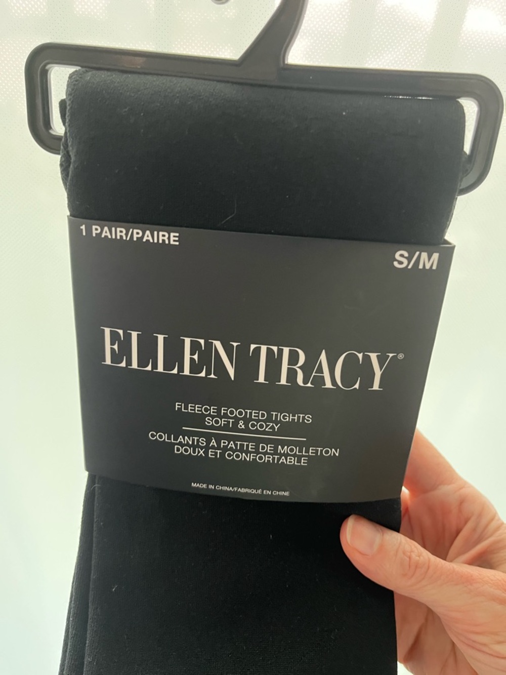 Ellen Tracy Black Fleece Footed Tights S/M